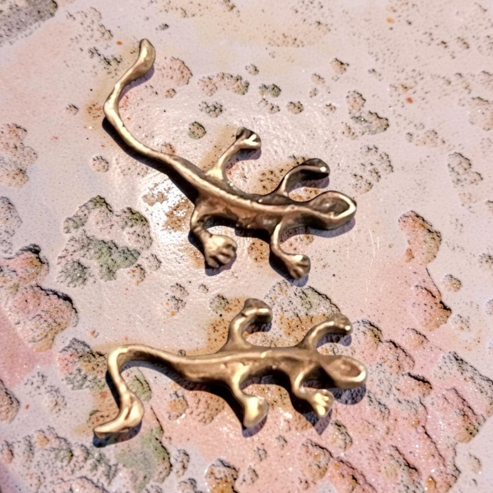 Sterling Silver Gecko Lizard Stud Earrings 925 Vintage